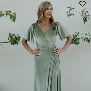 Baltic born velvet wrap dress in sage